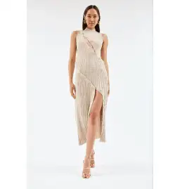 Christopher Esber Deconstruct Marle Spiral Knit Dress Tan Size XS / AU 6 for rent on The Volte - image 1