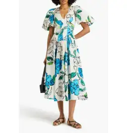 Aje Pedestal Linen-blend Midi Dress Floral Print Size AU 16