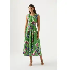 Aje Zorina Tie Midi Dress Native Gumnut Floral Size AU 16