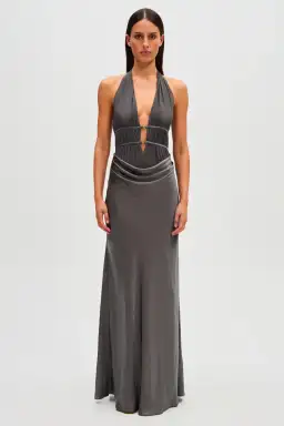 Misha Celine Satin Maxi Dress Pewter Grey Size 8 for rent on The Volte - image 1