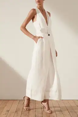 Shona Joy Gaia Sleeveless Belted Wide Leg Jumpsuit White Size 6