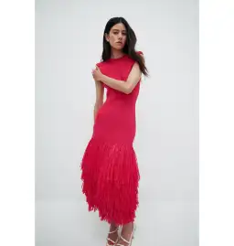 Aje Rushes Raffia Knit Midi Dress Deep Fuschia Size XS / AU 8