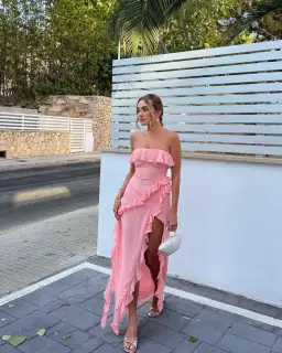 House of CB Ruffle Strapless Maxi Dress Apricot Size XS / AU 6