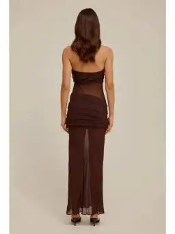 Venroy Sheer Panelled Strapless Dress Java Brown Size AU 12 for rent on The Volte - image 3