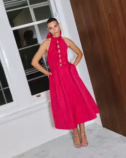 Rebecca Vallance Tahlia Halterneck Midi Dress Pink Size 8