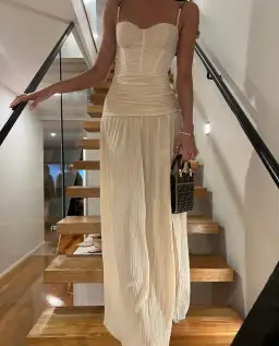 Manning Cartell Double Time Pleat Dress In Nougat // Size 10  for rent on The Volte - image 6