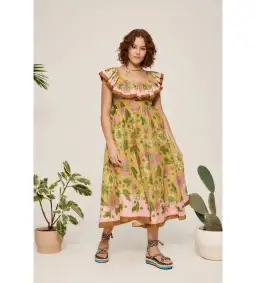 Alemais Winnie Ruffle Neck Midi Dress Floral Size 12