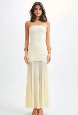 Meshki Caspian Slinky And Mesh Off Shoulder Maxi Dress Ivory Size M / AU 10 for rent on The Volte - image 4