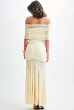 Meshki Caspian Slinky And Mesh Off Shoulder Maxi Dress Ivory Size M / AU 10 for rent on The Volte - image 3