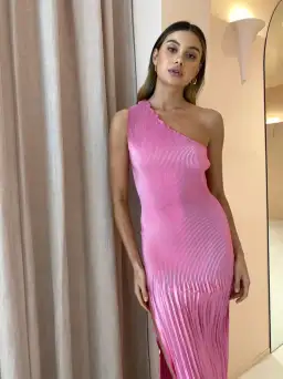 L'idee Soiree One Shoulder Midi Dress in Hot Pink Size 10 for rent on The Volte - image 2