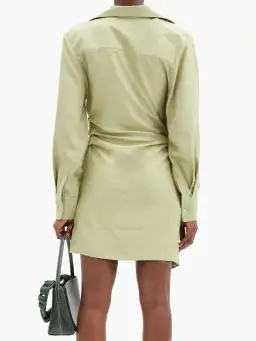 Jacquemus La Robe Bahia Draped Shirt Mini Dress in Sage Green Size 6 for rent on The Volte - image 2