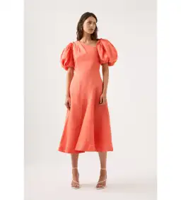 AJE Maia Off Shoulder Midi Dress Coral Orange  Size 16 
