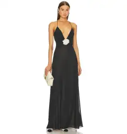 Helsa Sheer Deep V Maxi Dress Black Size S / AU 8
