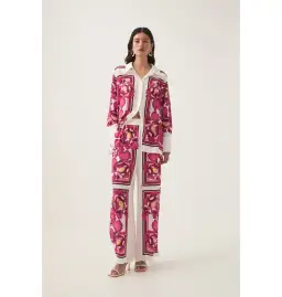 Aje Atomic Silk Shirt and Relaxed Pants Set Boldly Blooming Size AU 10