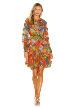 Zimmermann Riders Frill Mini Dress Mango Floral Size 0 / AU 8