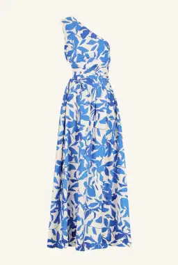 Shona Joy Bleue Asymmetrical Cut Out Maxi Dress Ivory/Aqua Print Size 12 for rent on The Volte - image 6