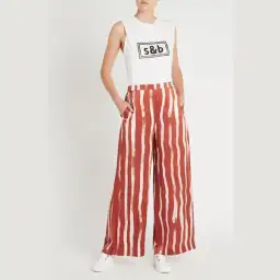 Sass & Bide Earn Your Stripes Wide Leg Pants Print Size 10