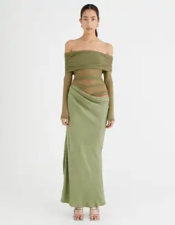 Benni Yasmin Off Shoulder Maxi Dress Pistachio Green Size 6 for rent on The Volte - image 1