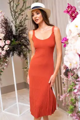 Sass & Bide Ribbed Knit Midi Dress Burnt Orange Size 8