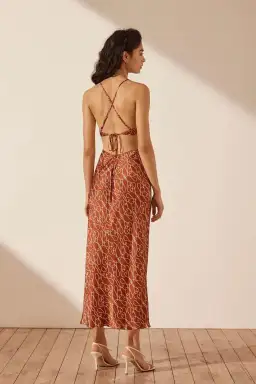 Shona Joy Artisti Silk Cut Out Tie Back Midi Dress Print Size 6  for rent on The Volte - image 2