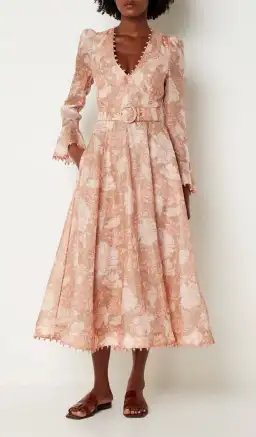 Zimmermann Kaleidoscope Belted Embellished Linen And Silk Blend Midi Dress Floral Size 0 / AU 8 for rent on The Volte - image 1