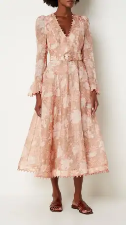 Zimmermann Kaleidoscope Belted Embellished Linen And Silk Blend Midi Dress Floral Size 0 / AU 8 for rent on The Volte - image 2