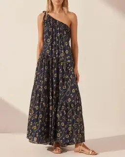 Shona Joy Vacance One Shoulder Tiered Maxi Dress Print Size 16