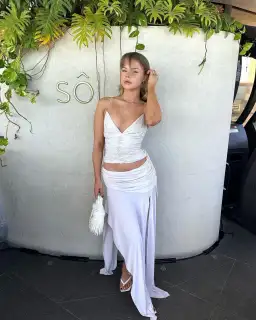 House of CB Antonella Vegan Leather Corset and Draped Midi Skirt Set Off White Size S / AU 8 for rent on The Volte - image 2