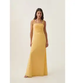 AJE Soulful Pom Pom Midi Dress Yellow Size 8 for rent on The Volte - image 1