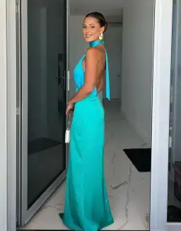 The Wolf Gang Oahu Slip Maxi Dress - Blue Aquamarine | Size  M , Medium , AU 10 for rent on The Volte - image 1