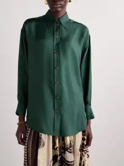 Zimmermann Pavilion Relaxed Silk Shirt and Wide Leg Pants Set in Pine Green Size 0 / AU 8