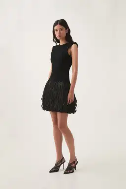 Aje Rushes Raffia Knit Mini Dress Black Size M / AU 10