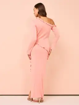 Issy Off Shoulder Ruffle Maxi Dress In Pink Size 12 for rent on The Volte - image 3