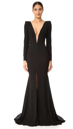 Alex Perry Francoise Satin Crepe V Sleeve Gown  Black Size 6 