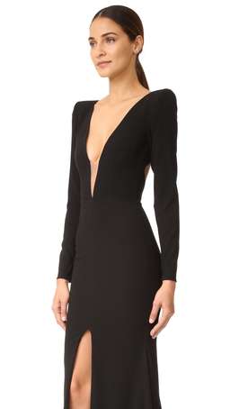 Alex Perry Francoise Satin Crepe V Sleeve Gown  Black Size 6 