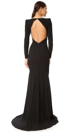 Alex Perry Francoise Satin Crepe V Sleeve Gown  Black Size 6 