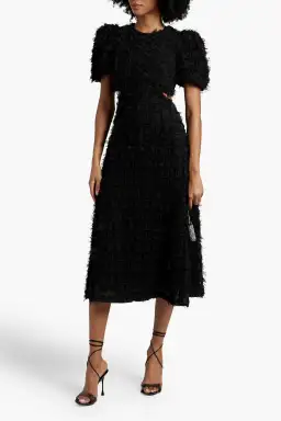 Rebecca Vallance Cherie Amour Puff Sleeve Midi Dress Black Size 10