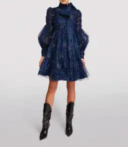 Zimmermann Rhythm Ruched Glitter Mini Dress Navy Size 0P / AU 6  for rent on The Volte - image 1