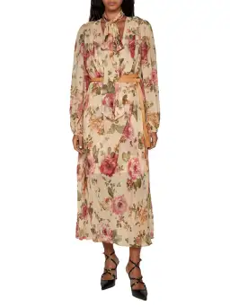 Zimmermann Luminosity Billow Dress Latte Floral Print Size 1 / AU 10 