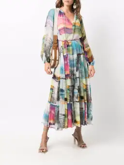 Zimmermann Shelly Tiered Tie Midi Dress Patched Posters Size 0 / AU 8