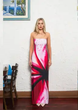 With Harper Lu Strapless Slip Dress Fuchsia Mosaic Size Small / AU 8 for rent on The Volte - image 1