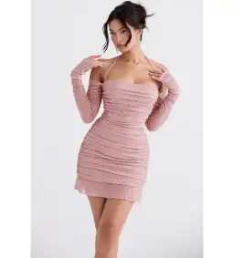 House Of CB Estella Crystallised Mini Dress In Soft Pink Size S/8 for rent on The Volte - image 1