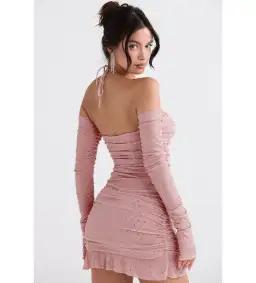 House Of CB Estella Crystallised Mini Dress In Soft Pink Size S/8 for rent on The Volte - image 3
