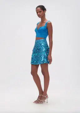 Aje Cherie Sequin Mini Skirt in Azure Blue Size 10  for rent on The Volte - image 2