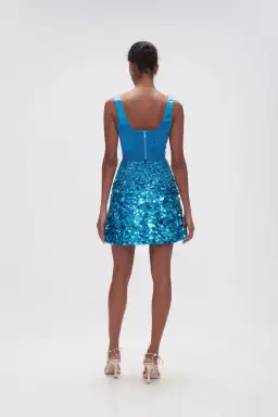 Aje Cherie Sequin Mini Skirt in Azure Blue Size 10  for rent on The Volte - image 3