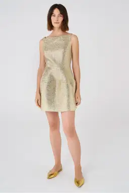 Oroton Metallic Mini Dress Gold Size 10 