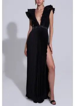 L'Idee Tuileries Split Gown in Noir Size 8 for rent on The Volte - image 1