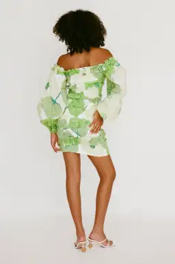 Sabo Skirt Berlyn Shirred Mini Dress Green Floral Size XL / AU 14 for rent on The Volte - image 2
