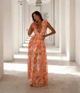 Anne Louise Boutique Floral Maxi Dress Orange Fuchsia Size XS / AU 6 for rent on The Volte - image 1