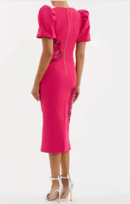 Rebecca Vallance Layana Midi Dress Raspberry Pink Size 12  for rent on The Volte - image 3